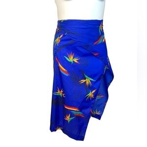 VINTAGE 70s Hukilau Fashions Blue Floral Hawaiian Wrap Skirt Sarong Cover Up